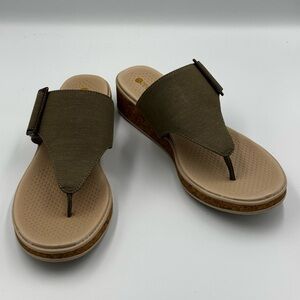 Zees Wedge Sandals Size 11 Olive Green Comfort Thong Slip-On Cork Sole